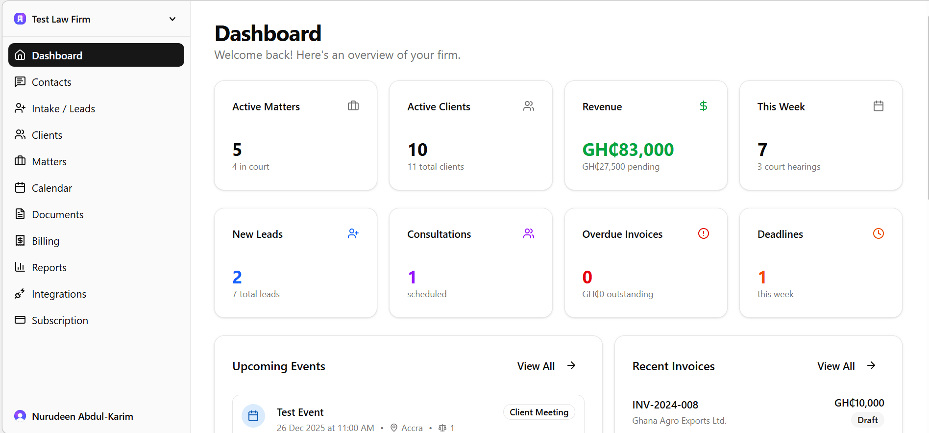 LawBridge CRM Dashboard